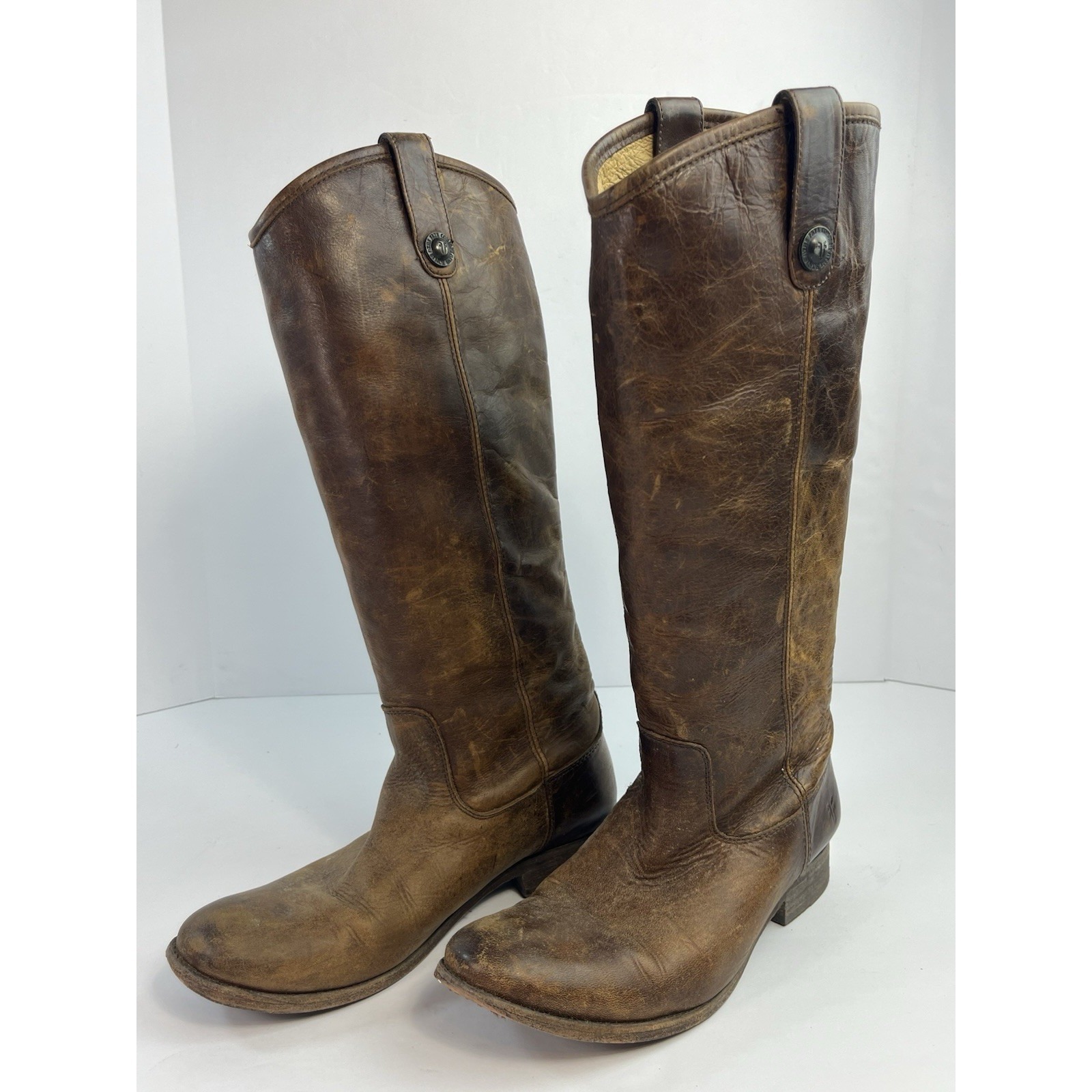 Frye Melissa Button Tall Riding Boots Women' Size 9b Brown Leather 3477172